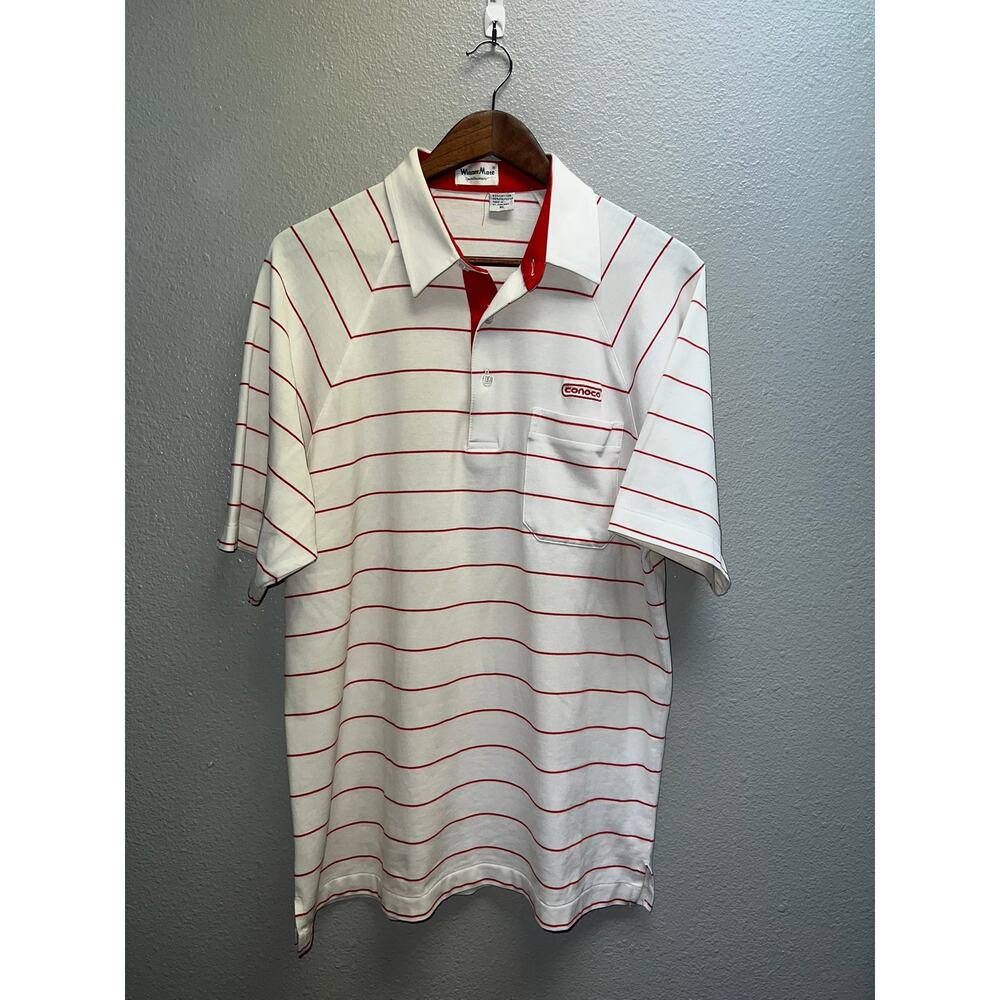 Vintage Conoco Polo White Red Striped Winner Mate Sportswear 80s VTG XL